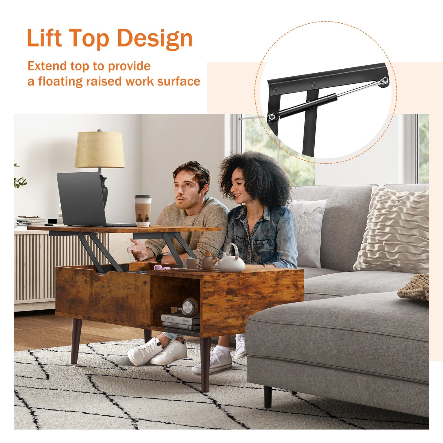 Adjustable Lift Top Tea Wood Coffee Table