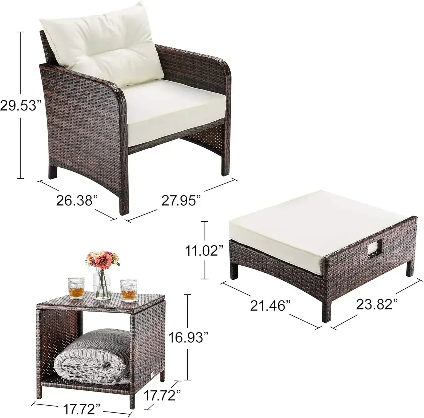 5-Pieces Outdoor Wicker Patio Chairs w/Ottomans w/Coffetable