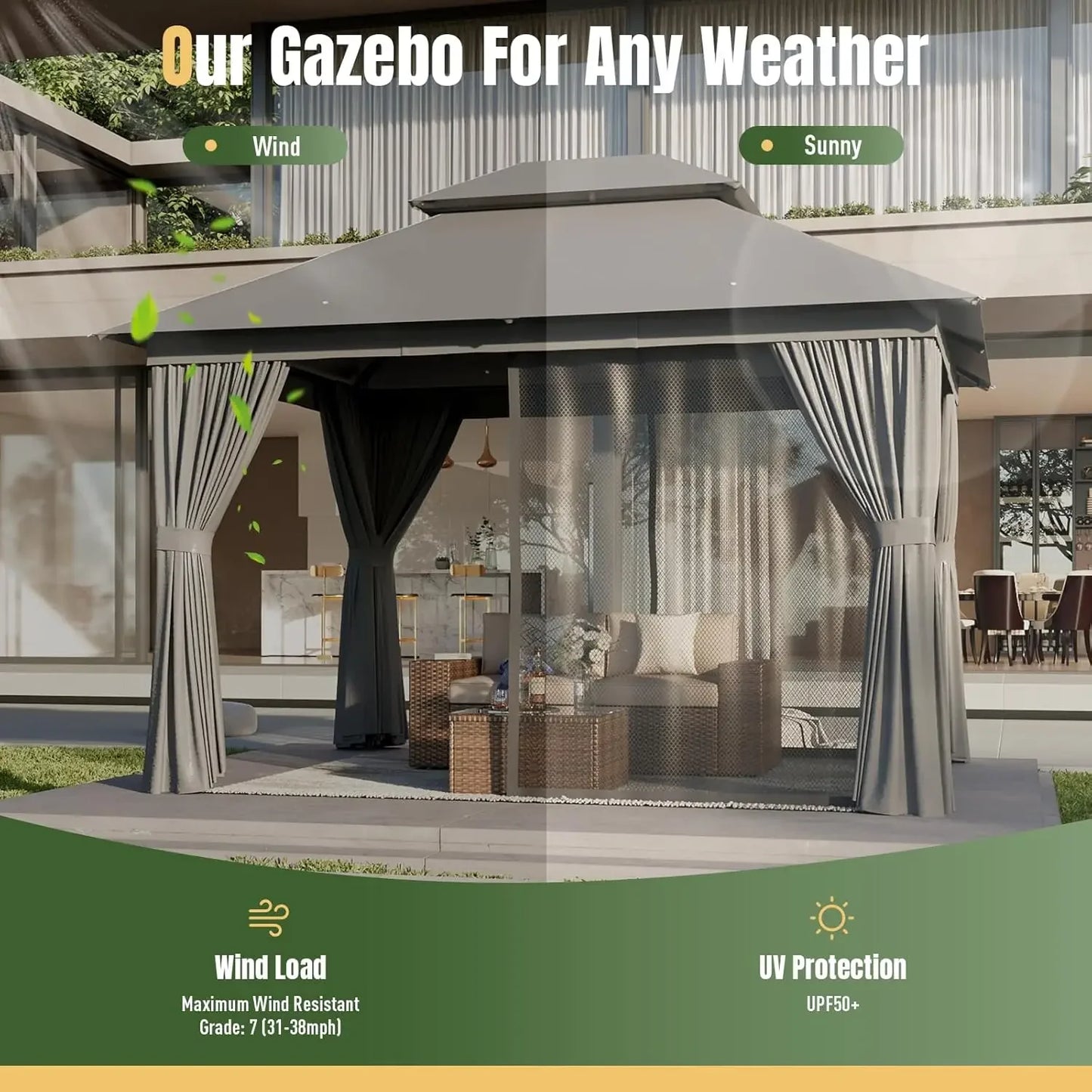 Heavy Duty Gazebo 10x12, Canopy w/Double Roofs