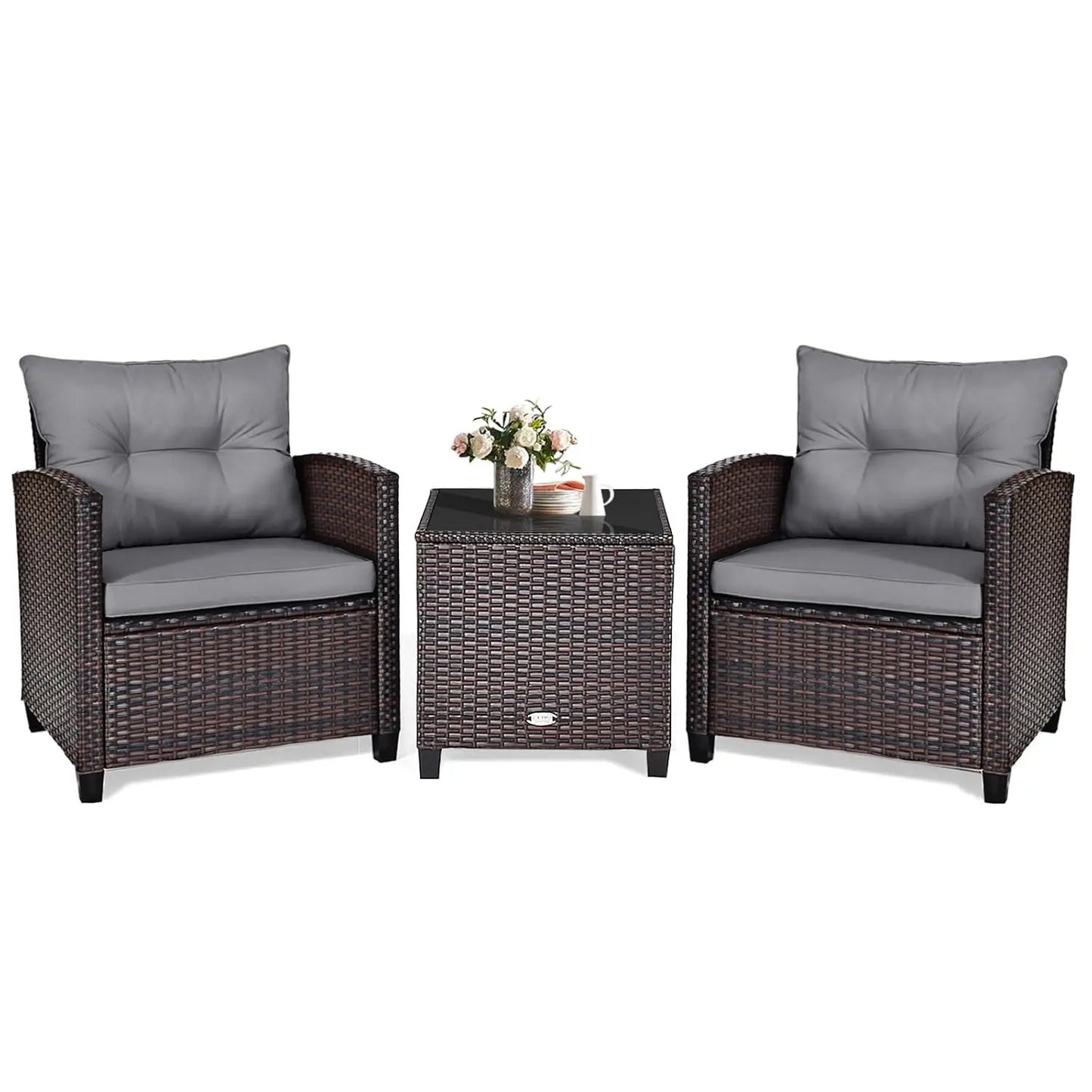 3Piece Patio Set Rattan Cushioned Table Porch