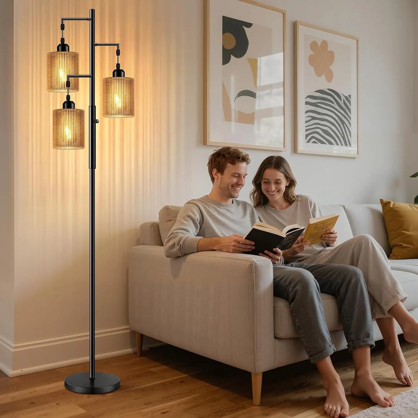 72" Rattan Floor Lamp w/Dimmable Light, Handcrafted