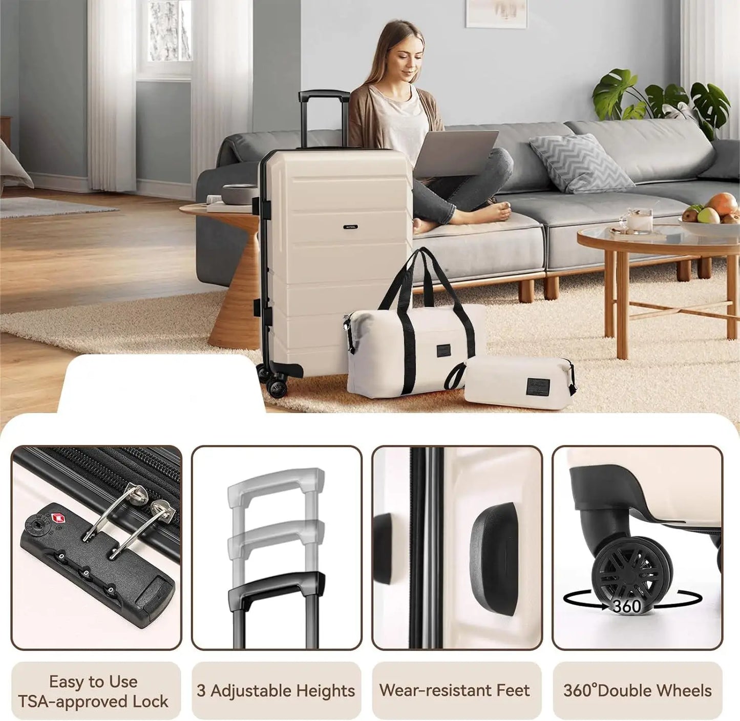 5-Piece Expandable Carry-on w/Spinner Wheels&TSA Lock