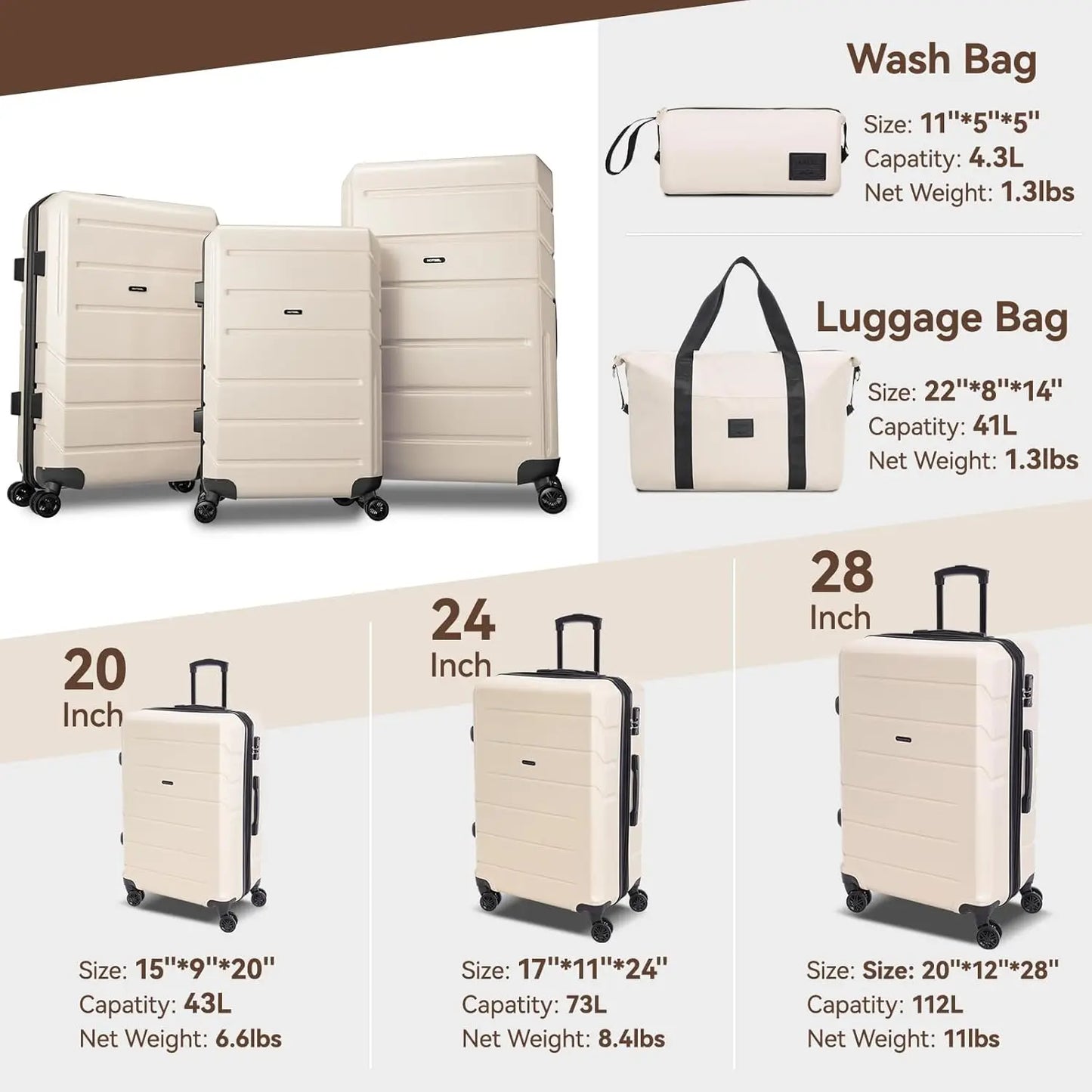 5-Piece Expandable Carry-on w/Spinner Wheels&TSA Lock