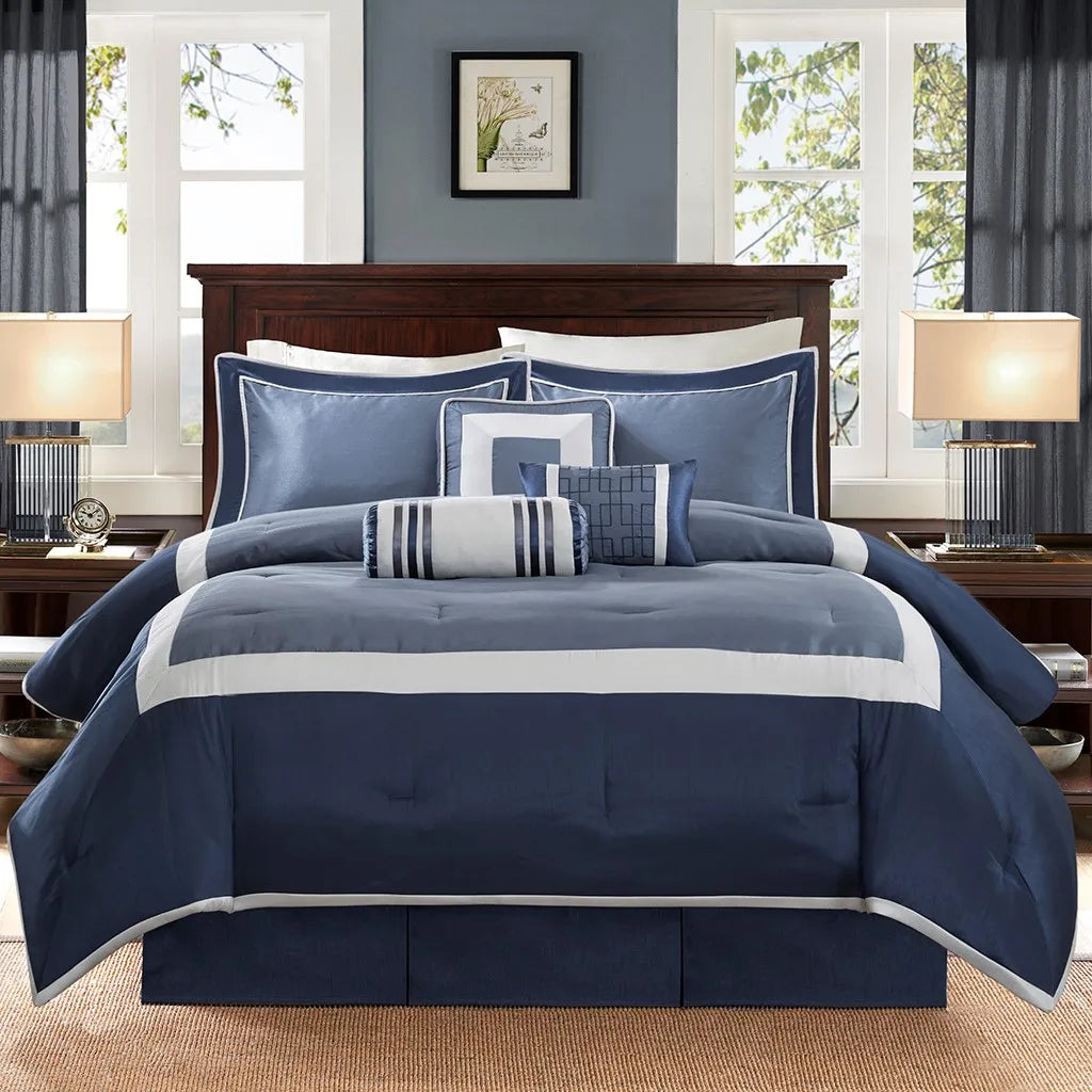 7-Piece Comforter Set Navy Queen Navy Polyester