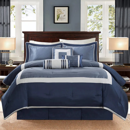 7-Piece Comforter Set Navy Queen Navy Polyester