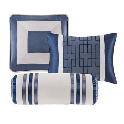 7-Piece Comforter Set Navy Queen Navy Polyester