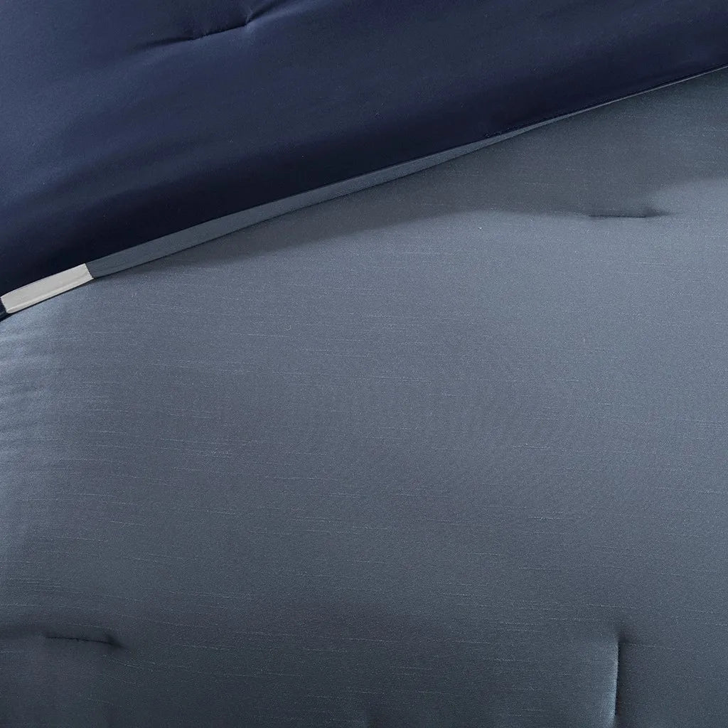 7-Piece Comforter Set Navy Queen Navy Polyester