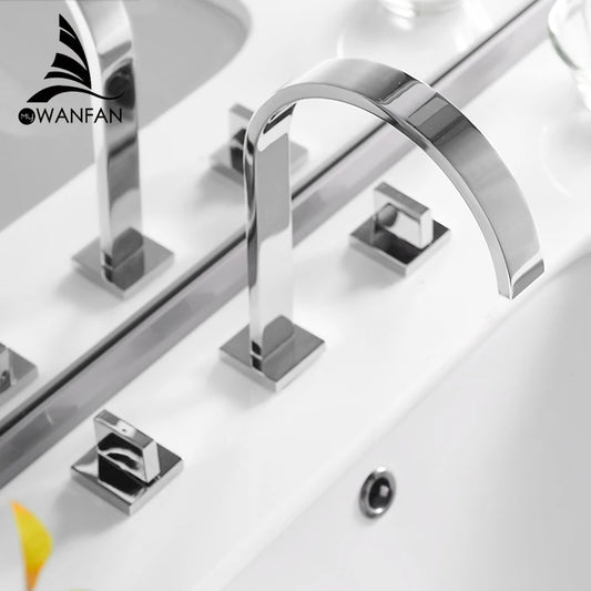 Chrome, Brass Polished, Black Deck Mounted Square Faucets