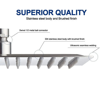 Stainless Steel Ultrathin Large Flow 16"-Rainfall Shower