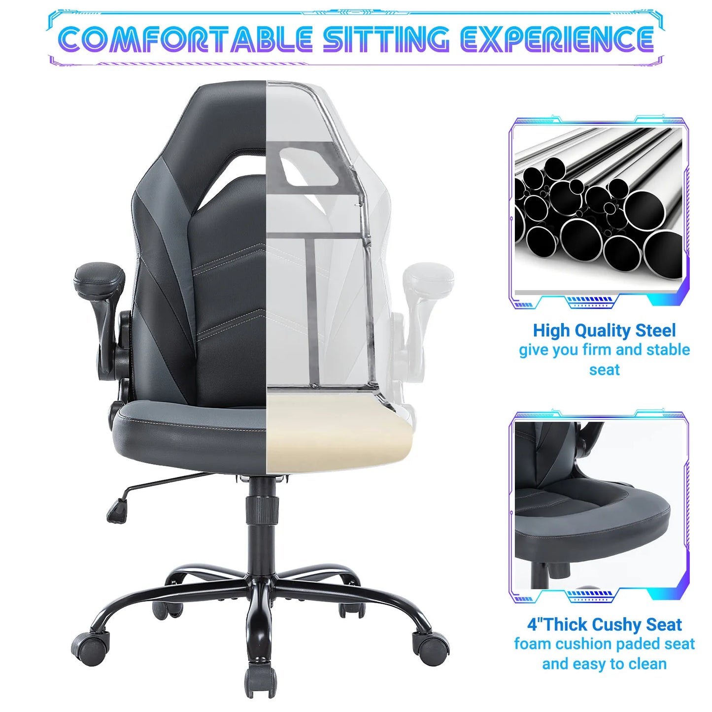 Ergonomic Office Computer Gaming  Flip-up Armrest Chair