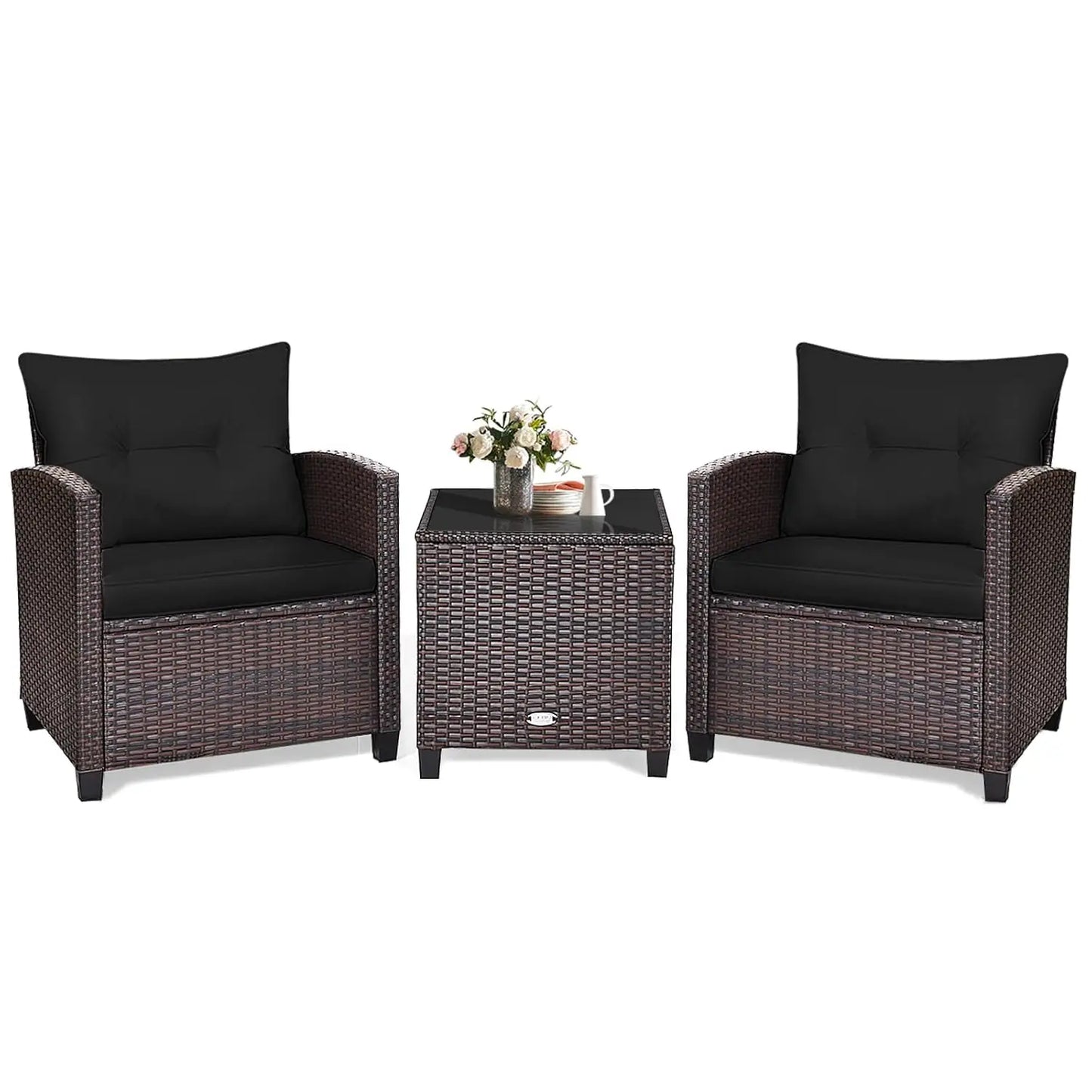 3Piece Patio Set Rattan Cushioned Table Porch