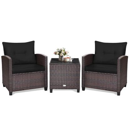3Piece Patio Set Rattan Cushioned Table Porch