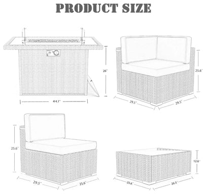 8-Pieces w/44" Propane Gas Fire Pit Table