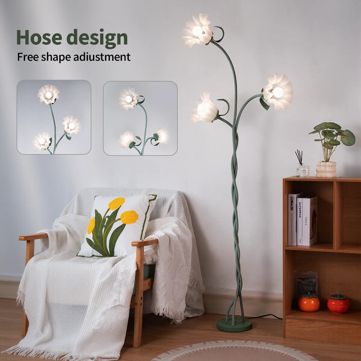 3-Color Dimmable Flower Floor Lamp Flexible Shaft