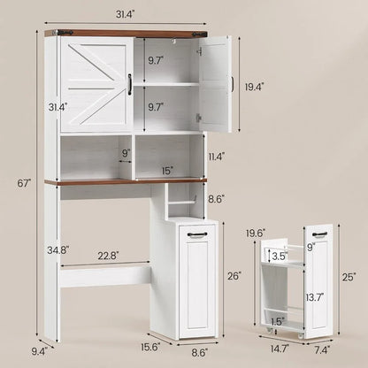 Toilet Cabinet W/Pulley, Adjustable Shelves & Casters