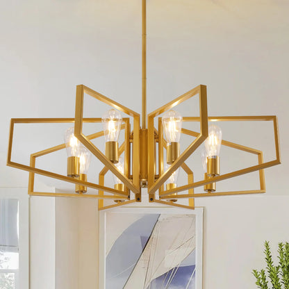 8-Light Geometric Chandelier Adjustable Metal Pendant Light