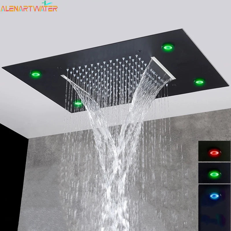 Luxury waterfall rains built-in ceiling colorful showers