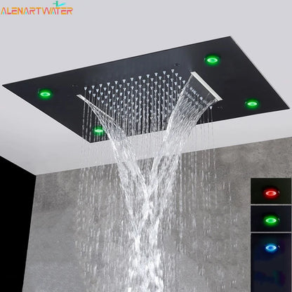 Luxury waterfall rains built-in ceiling colorful showers
