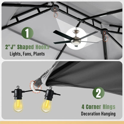 Heavy Duty Gazebo 10x12, Canopy w/Double Roofs