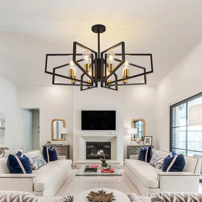 8-Light Geometric Chandelier Adjustable Metal Pendant Light