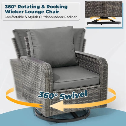 3-Piece Wicker Patio Swivel Chair w/Side Table