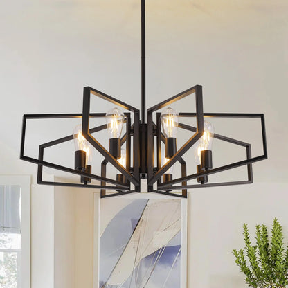 8-Light Geometric Chandelier Adjustable Metal Pendant Light