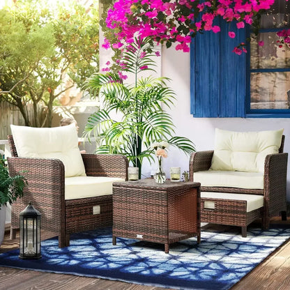 5-Pieces Outdoor Wicker Patio Chairs w/Ottomans w/Coffetable