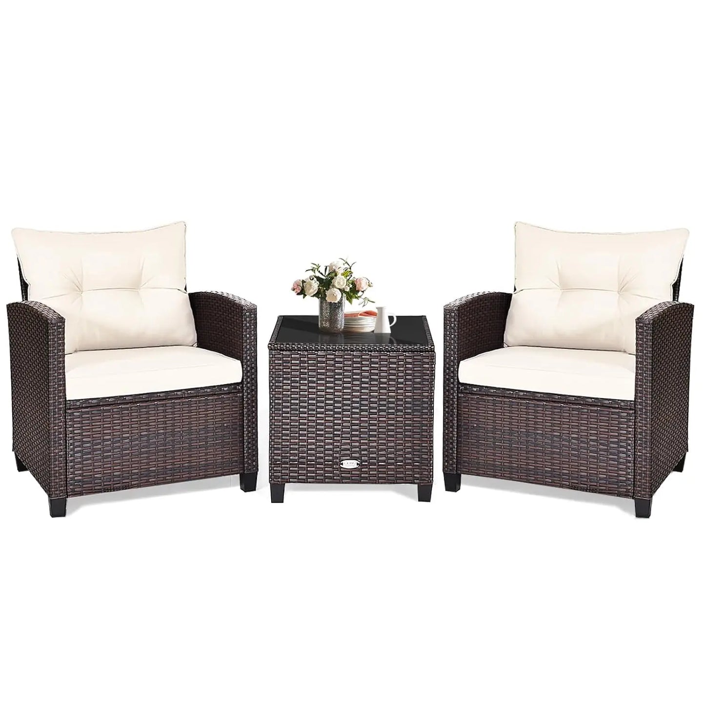 3Piece Patio Set Rattan Cushioned Table Porch