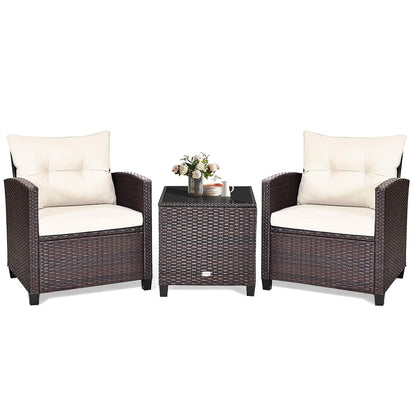 3Piece Patio Set Rattan Cushioned Table Porch