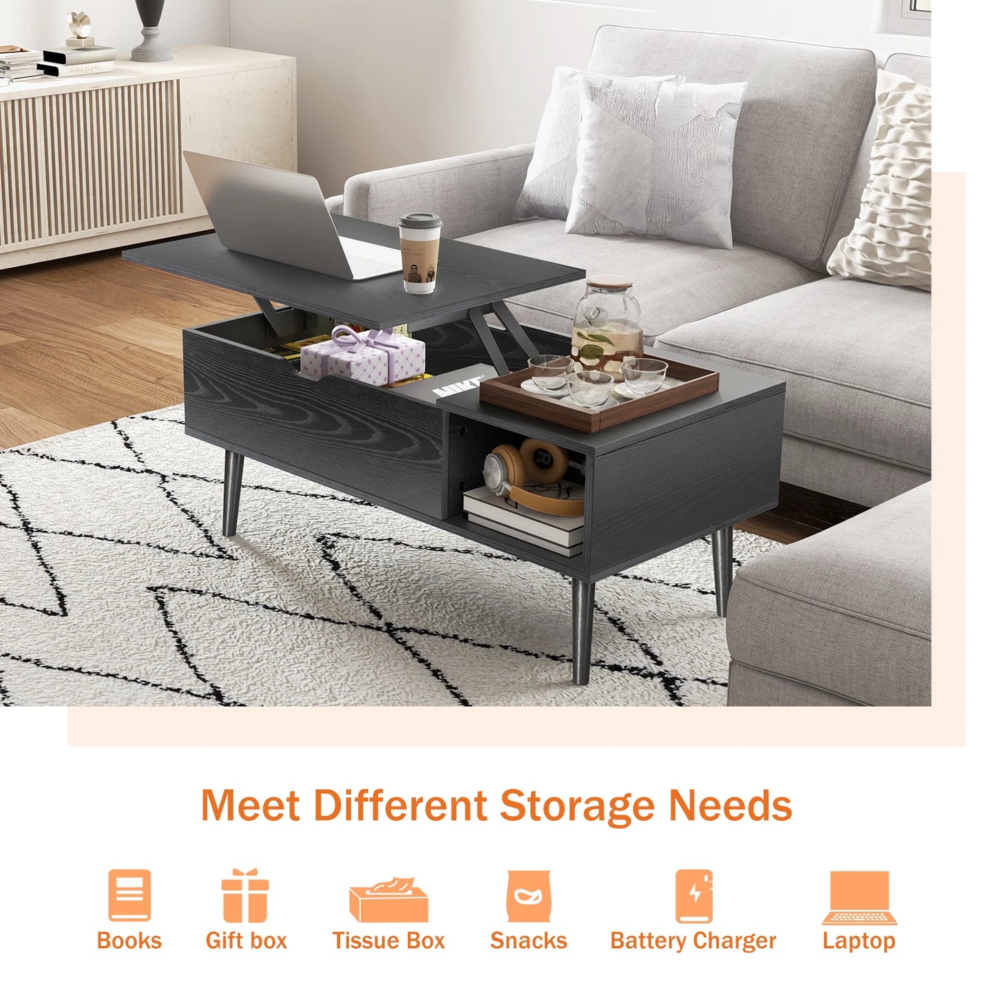 Adjustable Lift Top Tea Wood Coffee Table
