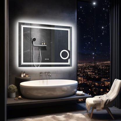 Mounted Smart Bathroom Mirror LED 3X-Dimmable Anti-Fog