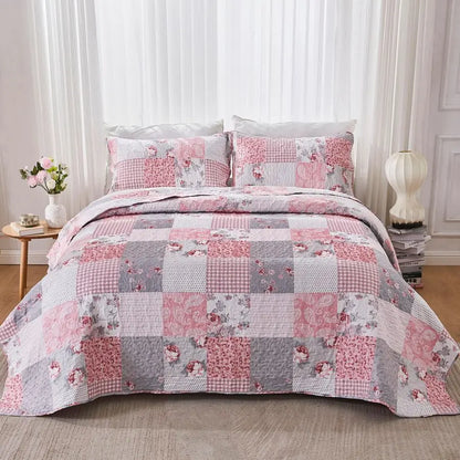 Full Queen Floral Plaid Patchwork Rversible Quilted
