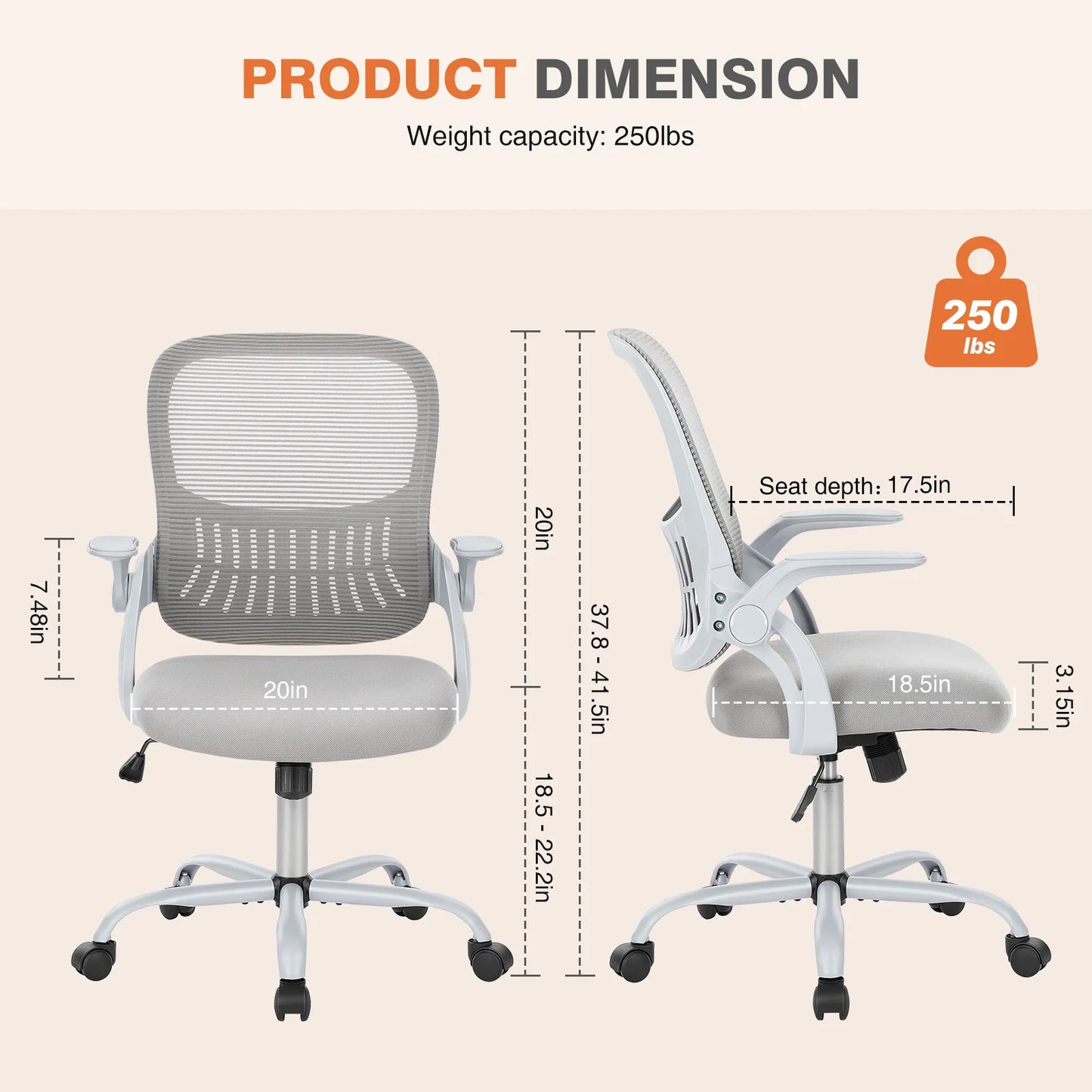 Ergonomic Swivel Adjustable Height Chair Mesh Backrest