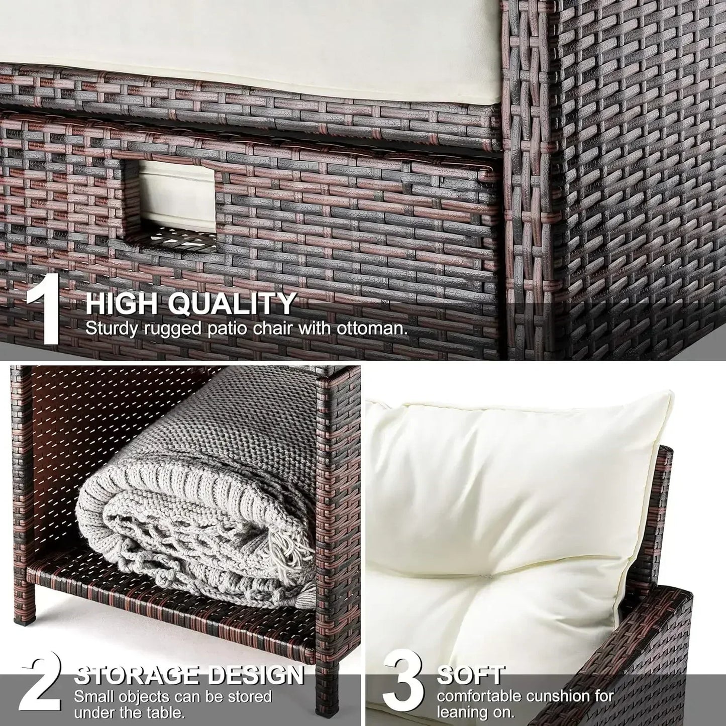 5-Pieces Outdoor Wicker Patio Chairs w/Ottomans w/Coffetable
