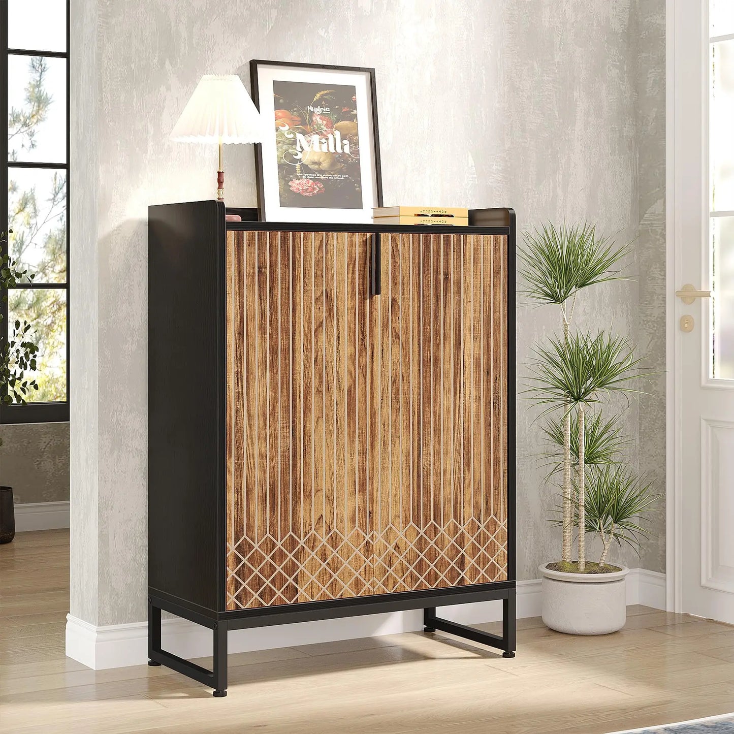 5-Tier Modern Shoe Rack Wood Storage Cabinet