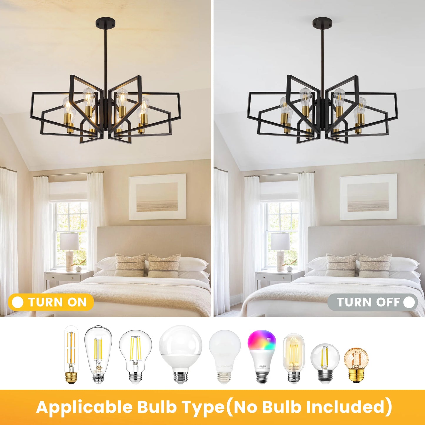 8-Light Geometric Chandelier Adjustable Metal Pendant Light