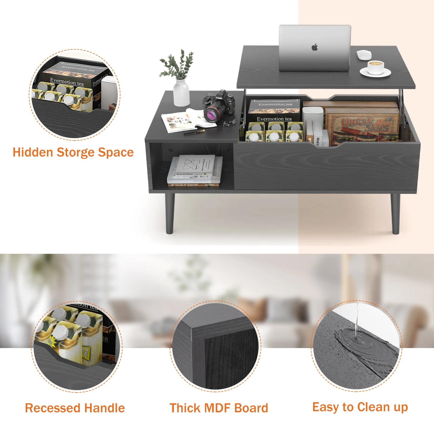 Adjustable Lift Top Tea Wood Coffee Table