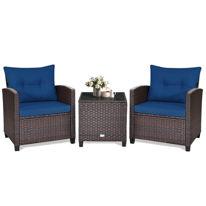 3Piece Patio Set Rattan Cushioned Table Porch