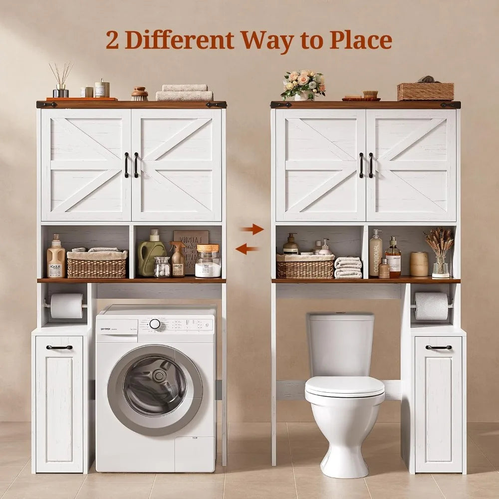 Toilet Cabinet W/Pulley, Adjustable Shelves & Casters