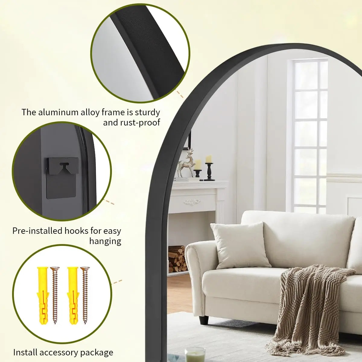 30"x40" Arch Mirror, Wall Mirror Metal Frame