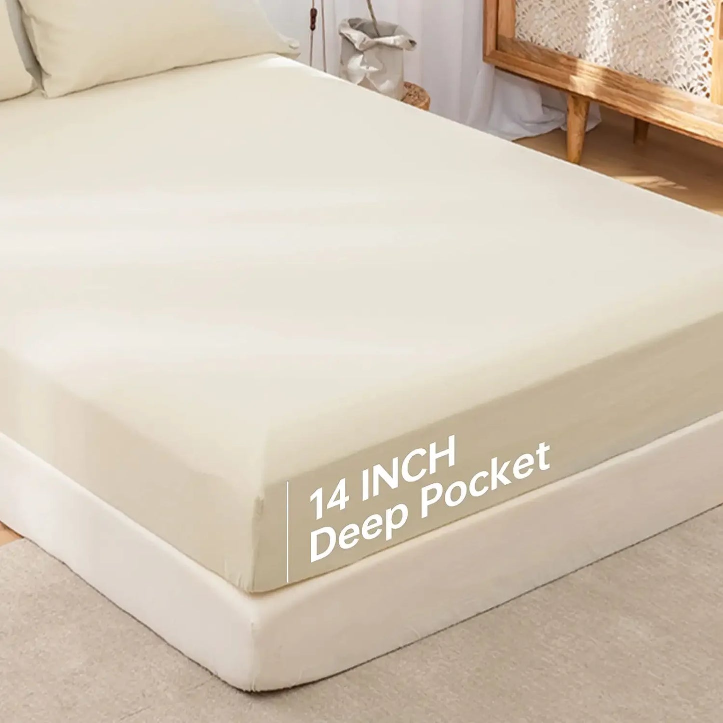 Soft Breathable Linen Fitted 1-Sheet 14"-Deep Pocket