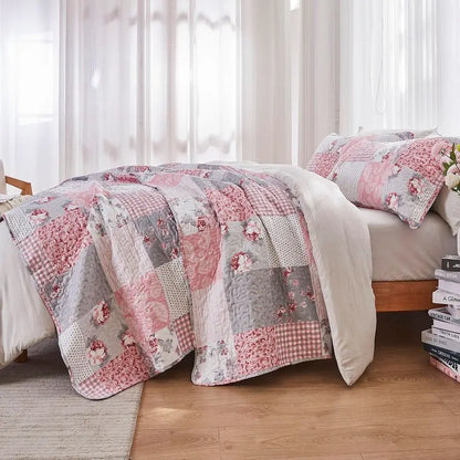 Full Queen Floral Plaid Patchwork Rversible Quilted