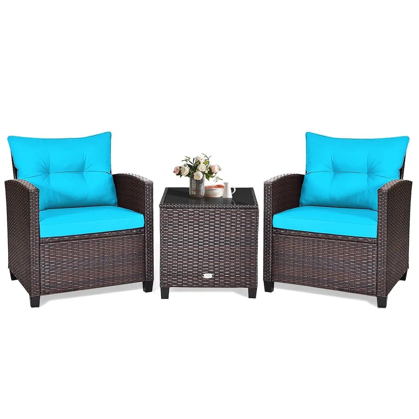 3Piece Patio Set Rattan Cushioned Table Porch