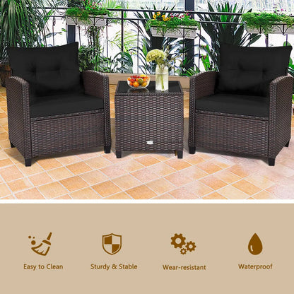 3Piece Patio Set Rattan Cushioned Table Porch