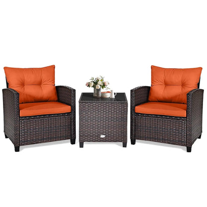 3Piece Patio Set Rattan Cushioned Table Porch