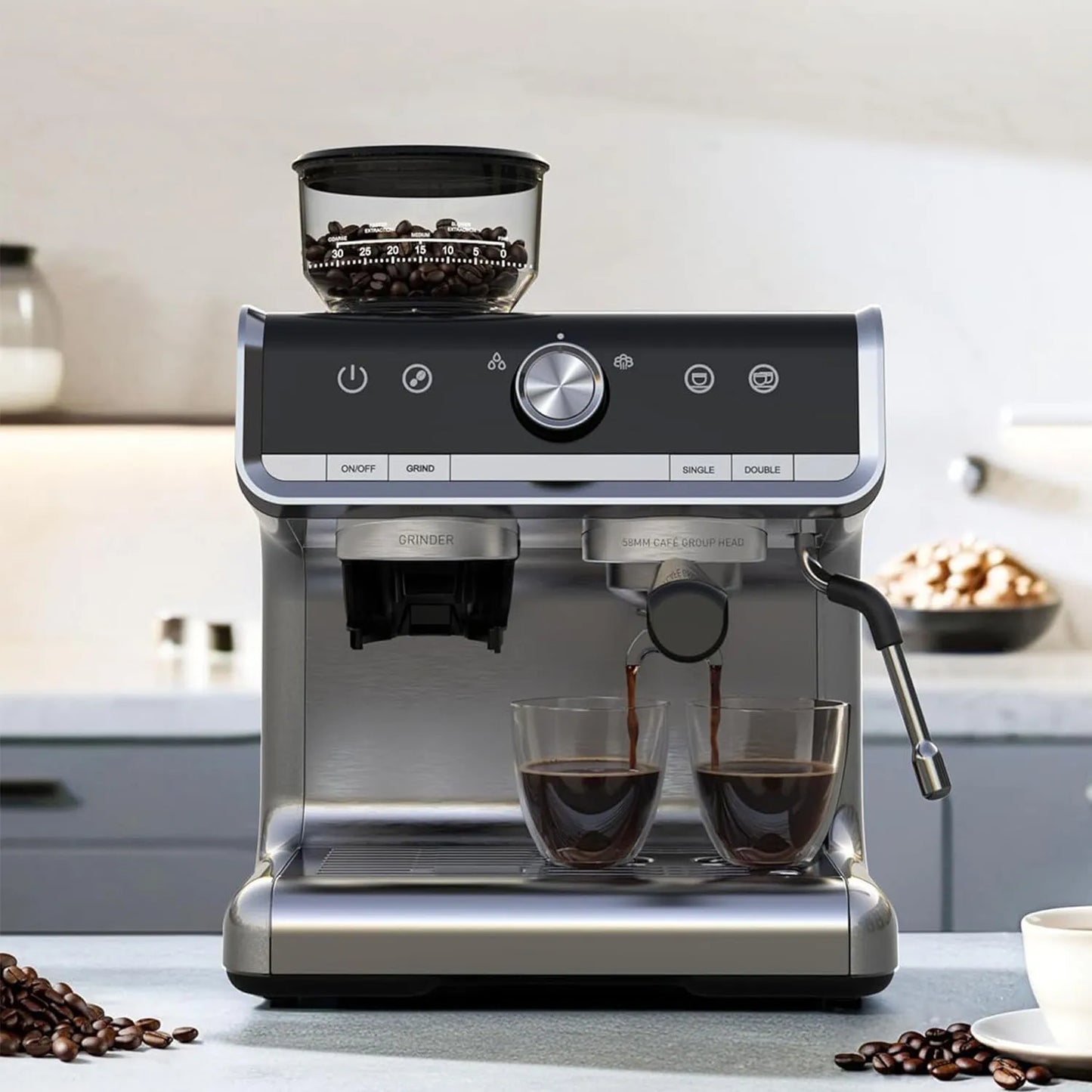Espresso Coffee Machine Semi Automatic W/Grinder 1450W