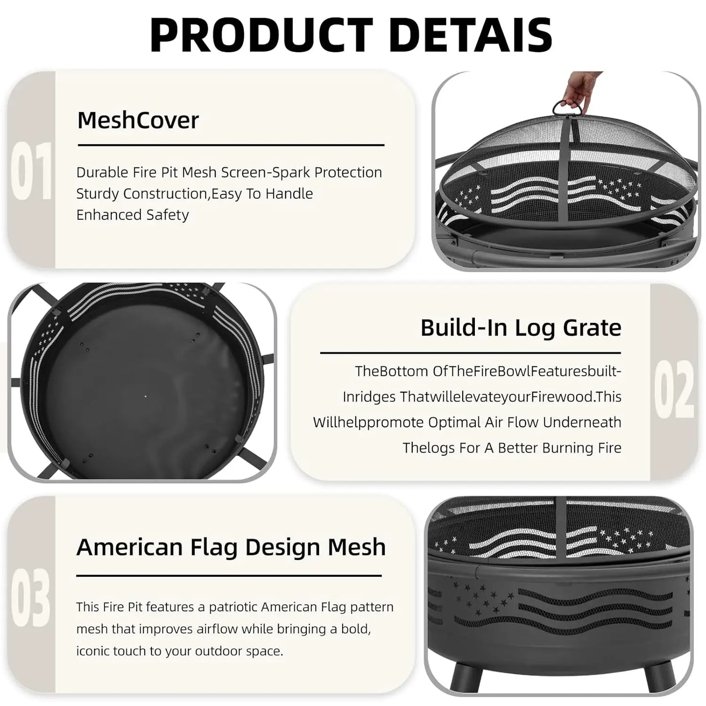 32"  Patio Fire Pit w/Mesh Cover & Poker