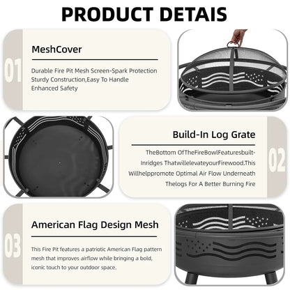 32"  Patio Fire Pit w/Mesh Cover & Poker