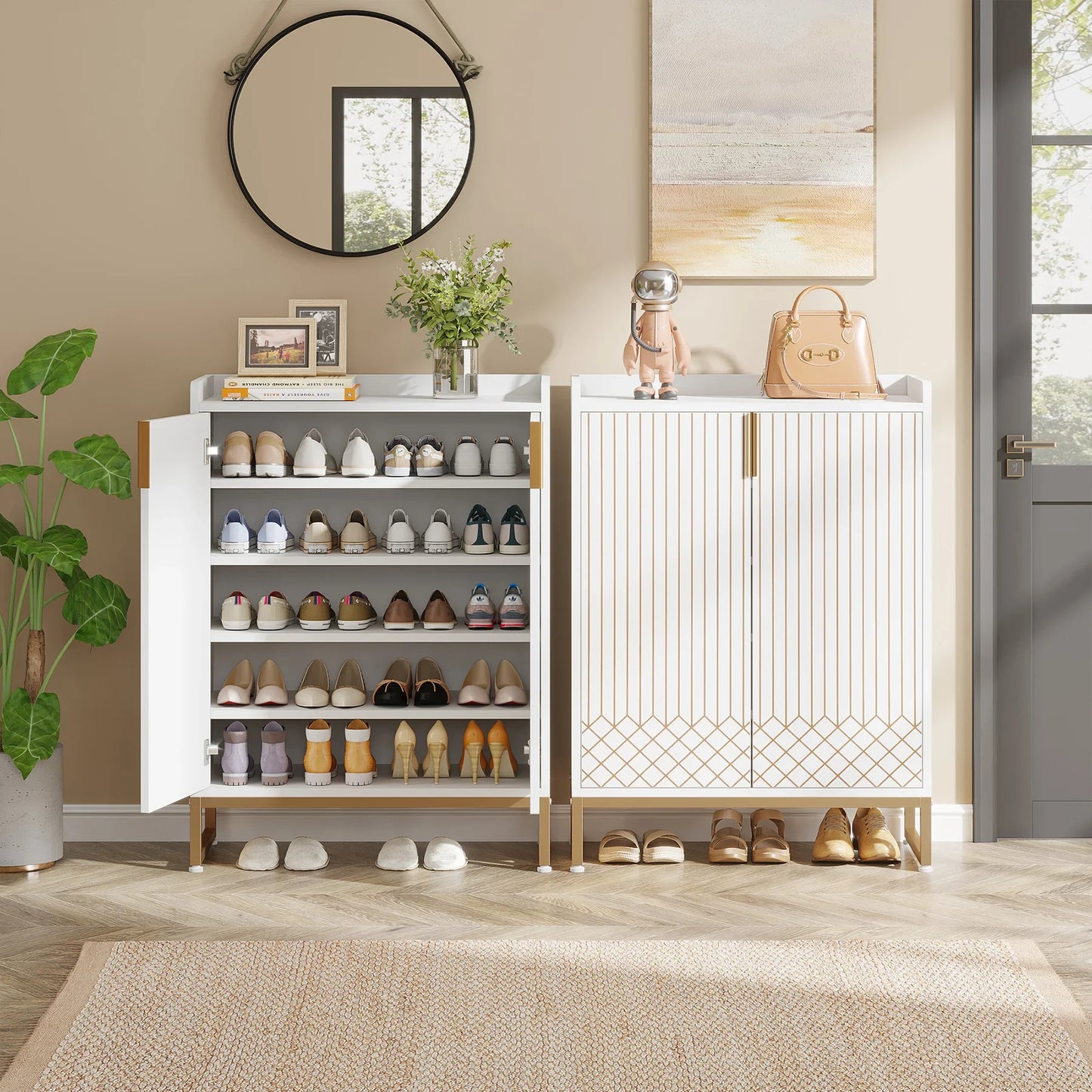 5-Tier Modern Shoe Rack Wood Storage Cabinet