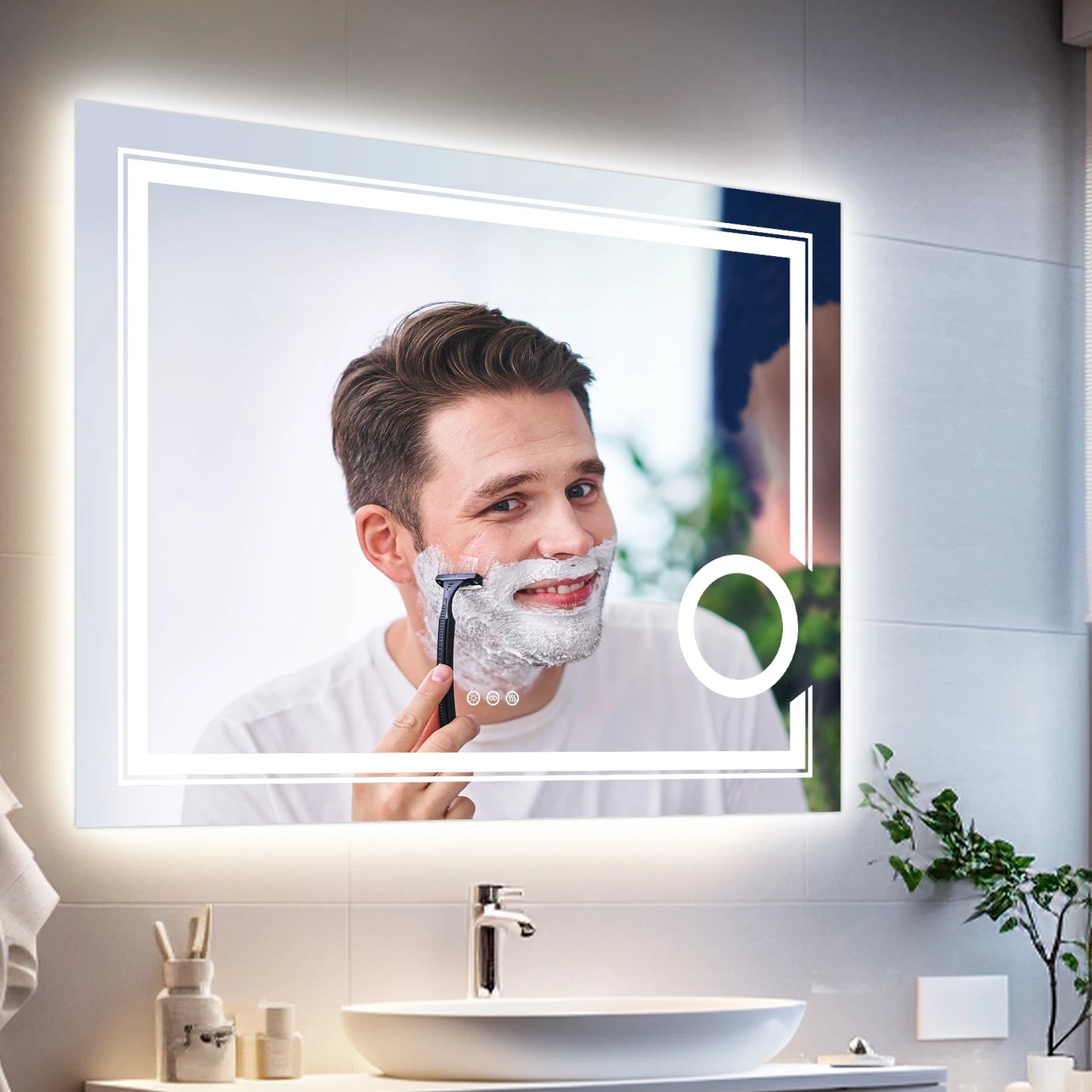 Mounted Smart Bathroom Mirror LED 3X-Dimmable Anti-Fog